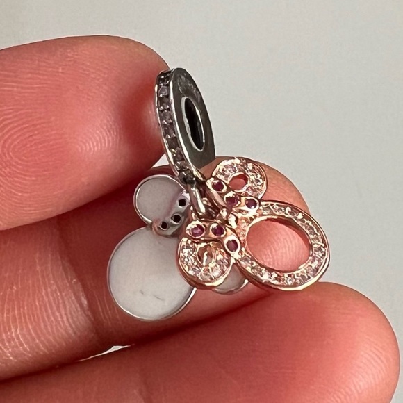 NWOT Disney Minnie Mouse Silhouette Double Dangle Charm Sterling Silver 925 - Picture 4 of 9